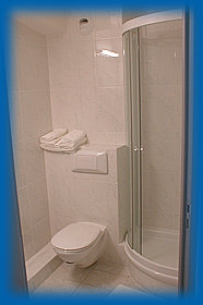 Salle de bain privée avec WC et douche à l'hotel Le Strasbourg