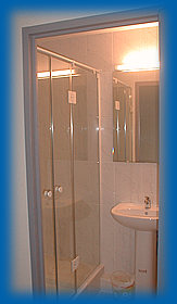 Bathroom of the hotel Le Strasbourg in Mulhouse with shower and toilets